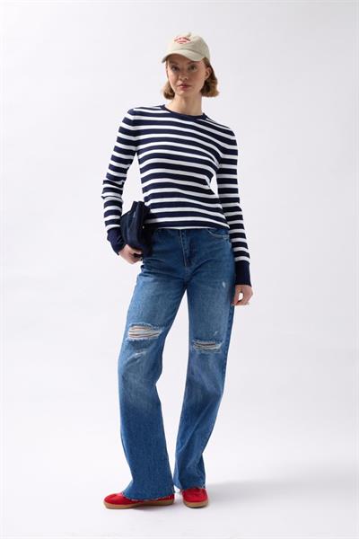Bisiklet Yaka Çizgili Bluz