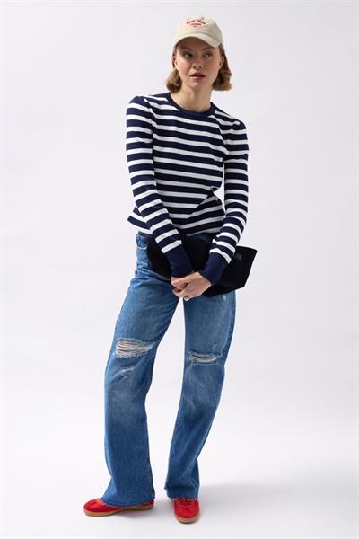 Bisiklet Yaka Çizgili Bluz