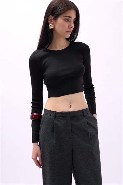 Bisiklet Yaka Dokulu Crop