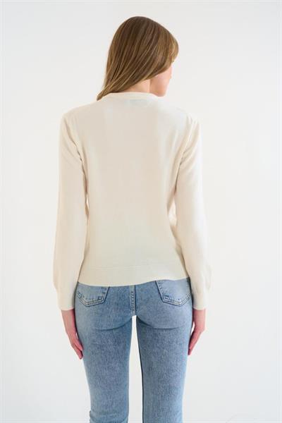 Bisiklet Yaka Düz Kazak - Krem
