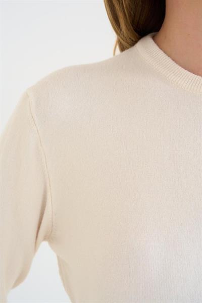 Bisiklet Yaka Düz Kazak - Krem