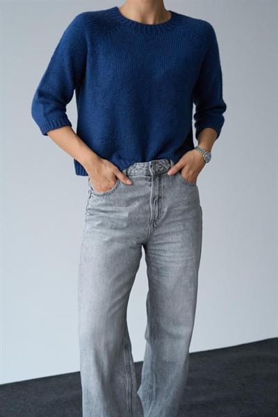 Bisiklet Yaka Reglanlı Kısa Kol Kazak - İndigo