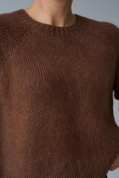 Bisiklet Yaka Reglanlı Kısa Kol Kazak - Acı Kahve