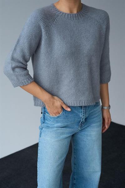 Bisiklet Yaka Reglanlı Kısa Kol Kazak - Gri