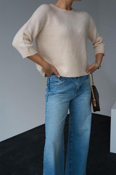 Bisiklet Yaka Reglanlı Kısa Kol Kazak - Vanilya