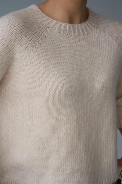 Bisiklet Yaka Reglanlı Kısa Kol Kazak - Vanilya