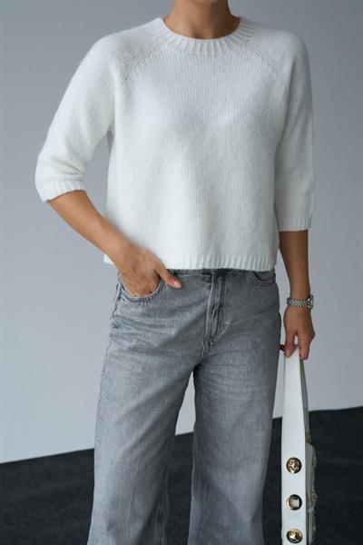 Bisiklet Yaka Reglanlı Kısa Kol Kazak - Kemik