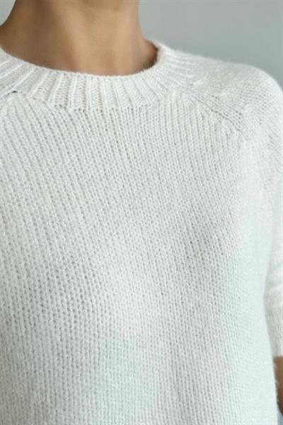 Bisiklet Yaka Reglanlı Kısa Kol Kazak - Krem