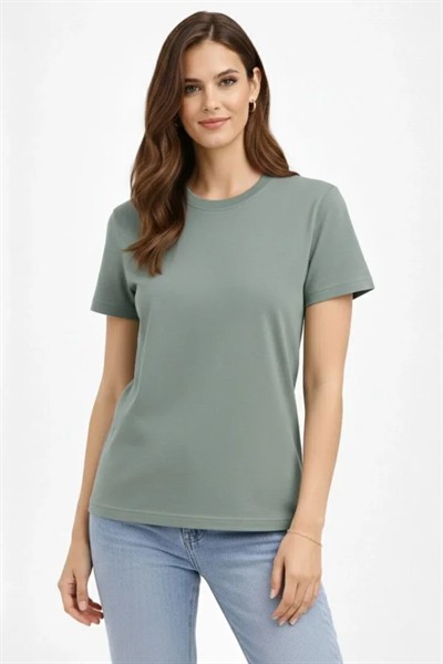 Bisiklet Yaka Tişört Regular Kalıp Basic Pamuklu Günlük Kullanım T-shirt - Mint Yeşili