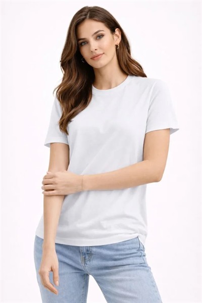 Bisiklet Yaka Tişört Regular Kalıp Basic Pamuklu Günlük Kullanım T-shirt - Beyaz