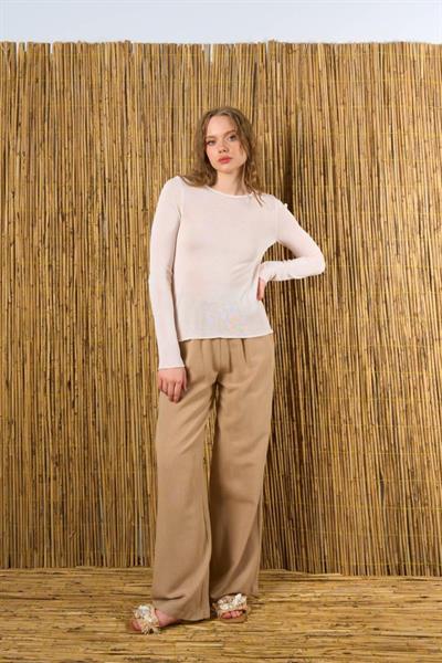 Bisiklet Yaka Transparan Kazak - Krem