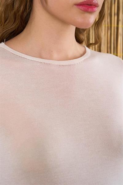 Bisiklet Yaka Transparan Kazak - Krem