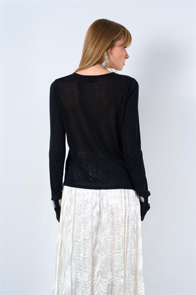 Bisiklet Yaka Transparan Kazak - Siyah