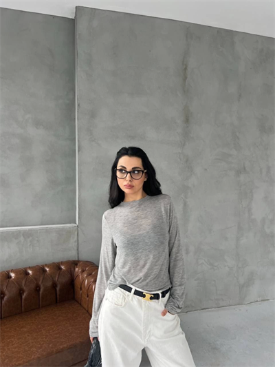 Bisiklet Yaka Uzun Kollu Crop - Gri