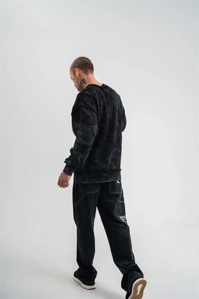 Bisiklet Yaka Yıkamalı Asimetrik Kesim SweatShirt - Siyah