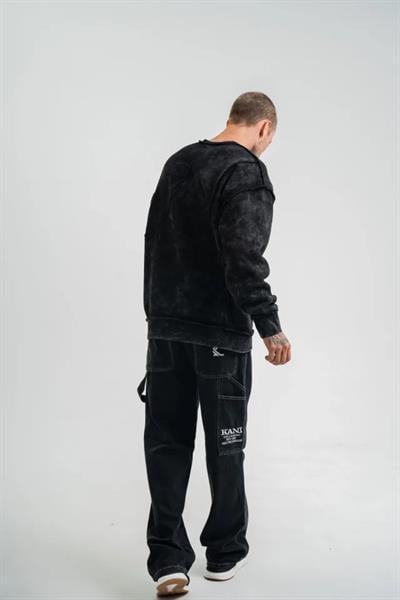 Bisiklet Yaka Yıkamalı Asimetrik Kesim SweatShirt - Siyah