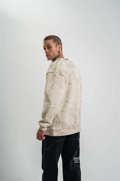 Bisiklet Yaka Yıkamalı Asimetrik Kesşm SweatShirt - Krem