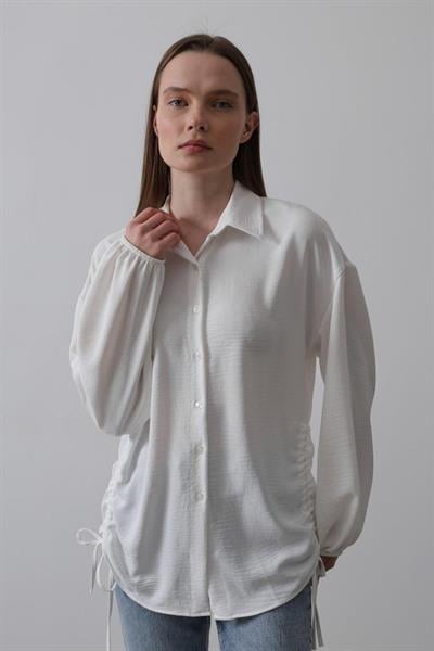 Biye Detaylı Ayrobin Gömlek - Beyaz