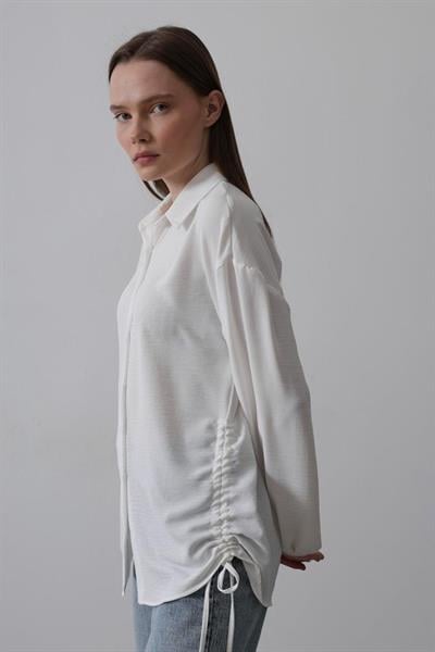 Biye Detaylı Ayrobin Gömlek - Beyaz