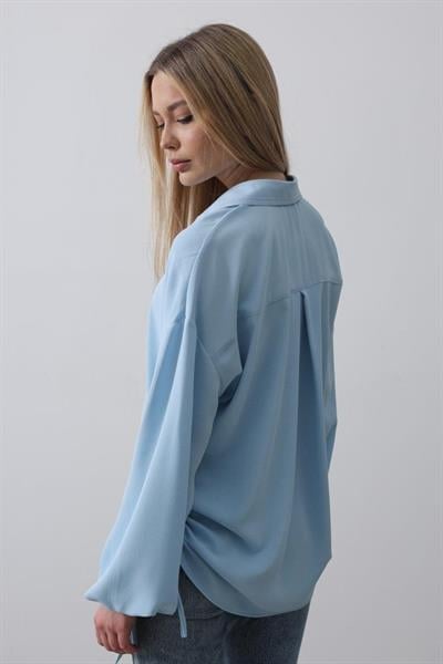 Biye Detaylı Ayrobin Gömlek - Mavi