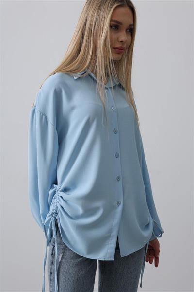 Biye Detaylı Ayrobin Gömlek - Mavi