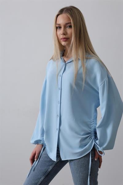 Biye Detaylı Ayrobin Gömlek - Mavi