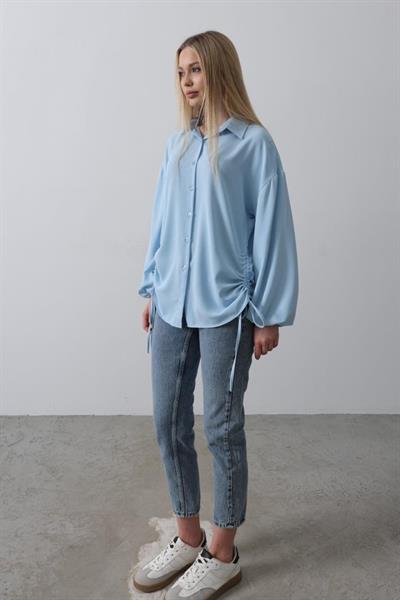 Biye Detaylı Ayrobin Gömlek - Mavi