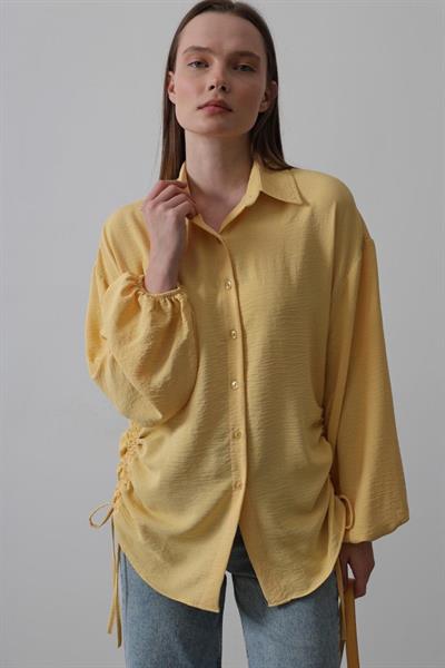 Biye Detaylı Ayrobin Gömlek - Sarı