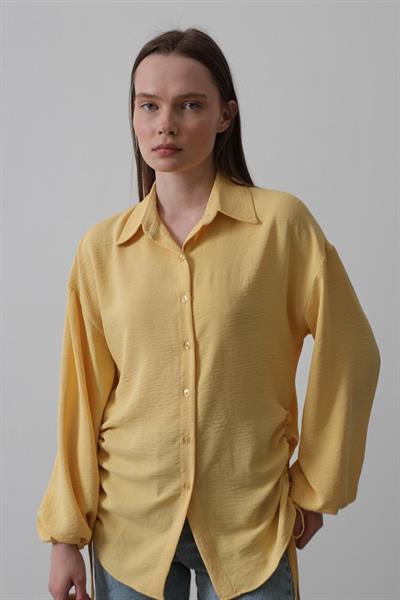 Biye Detaylı Ayrobin Gömlek - Sarı