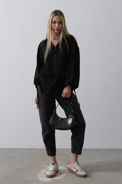 Biye Detaylı Ayrobin Gömlek - Siyah