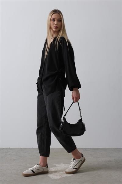 Biye Detaylı Ayrobin Gömlek - Siyah