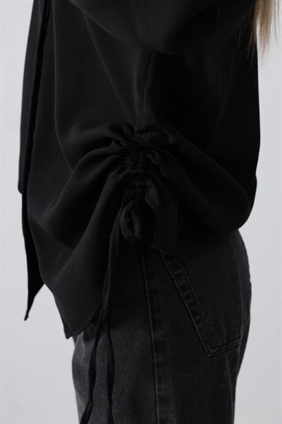 Biye Detaylı Ayrobin Gömlek - Siyah