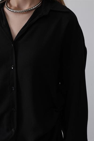 Biye Detaylı Ayrobin Gömlek - Siyah
