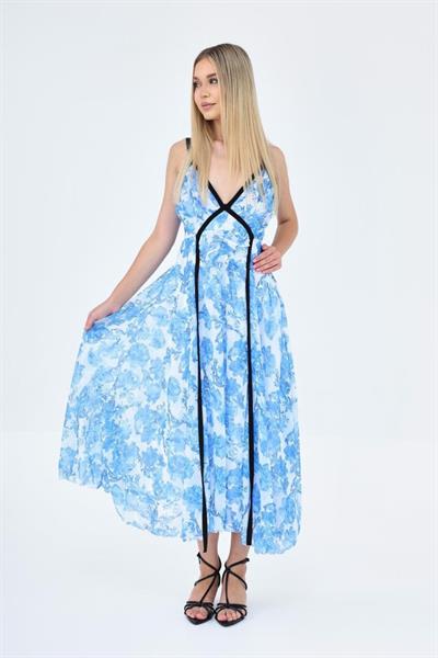 Biyeli Elbise - Mavi