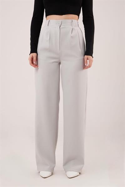 Bol Paça Piliseli Gri Pantolon
