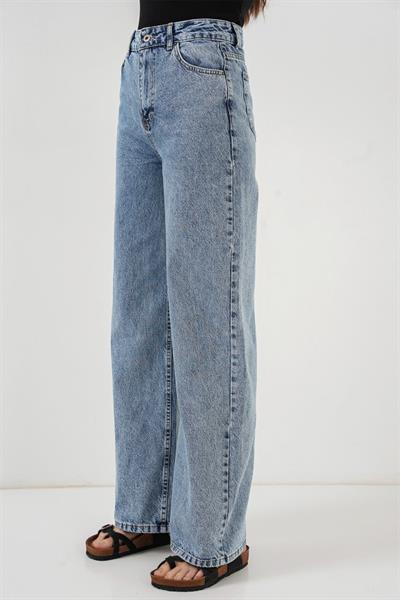 Bol Paça Yüksek Bel Palazzo Kot Pantolon 6656 - Mavi