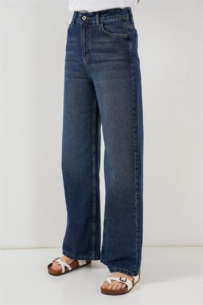 Bol Paça Yüksek Bel Palazzo Kot Pantolon 6656 - B.Lacivert