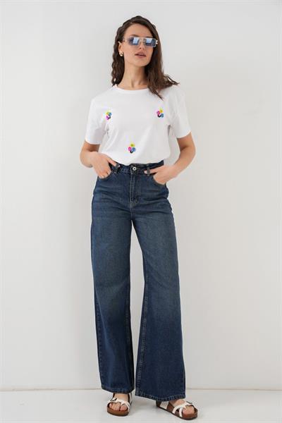 Bol Paça Yüksek Bel Palazzo Kot Pantolon 6656 - B.Lacivert