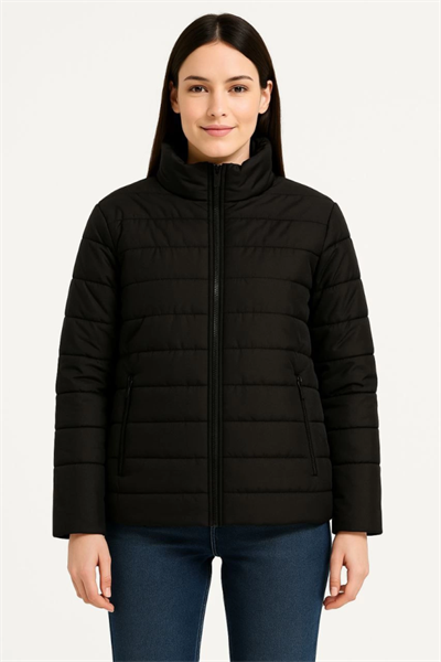 Bomber Mont Ceket – Su İtici Kumaş, Kapitone Astarlı, Fermuarlı, Kışlık - Siyah