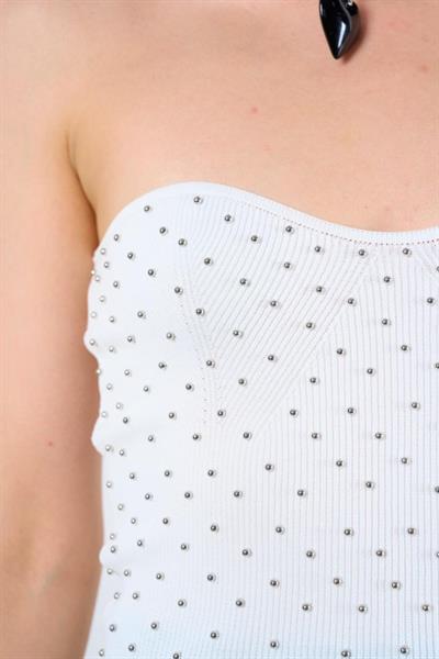 Boncuklu Büstiyer - Beyaz