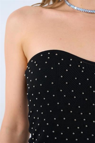 Boncuklu Büstiyer - Siyah