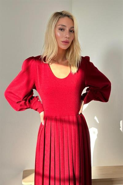 Bordo Bisiklet Yaka Elbise