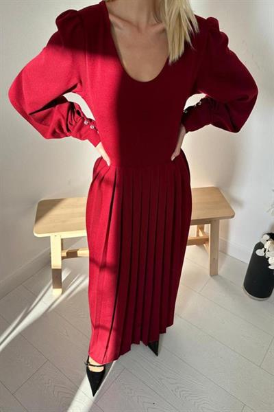 Bordo Bisiklet Yaka Elbise