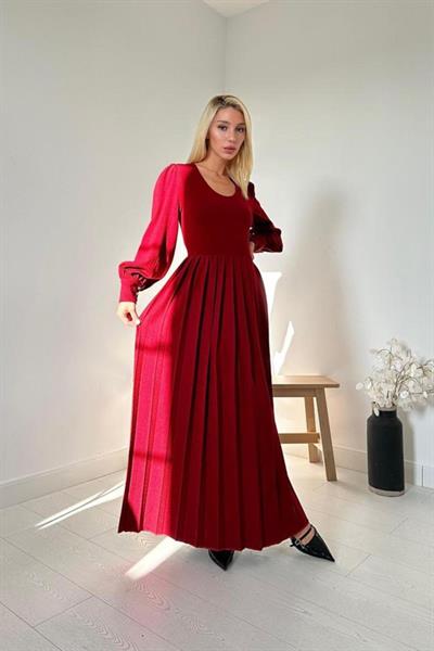 Bordo Bisiklet Yaka Elbise