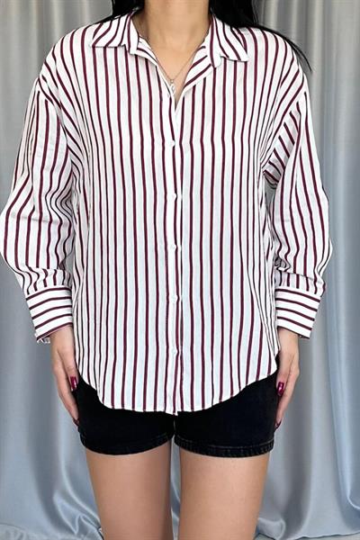 Bordo Çizgili Gömlek