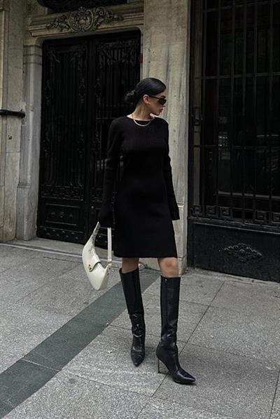 Brigita Sırt Dekolteli Triko Elbise 2532-01