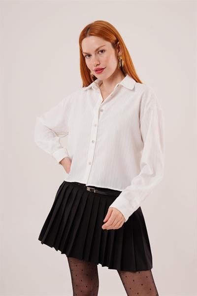 Bronz Çizgili Beyaz Gömlek