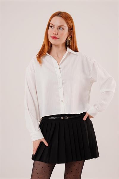 Bronz Çizgili Beyaz Gömlek