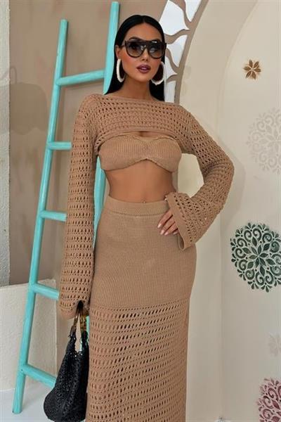 Büstiyer Ve Bolerolu Ajur Üçlü Takım 10087