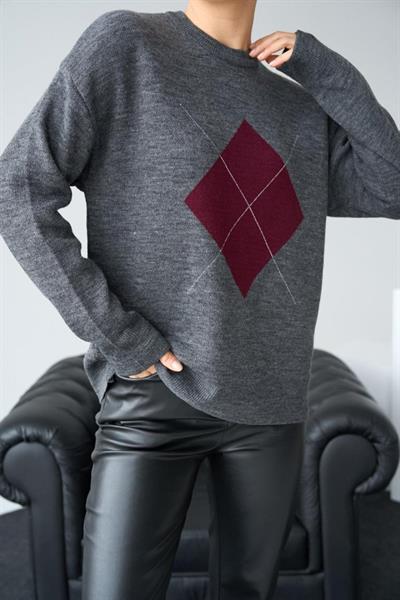 Büyük Baklava Kazak - Antrasit-Bordo